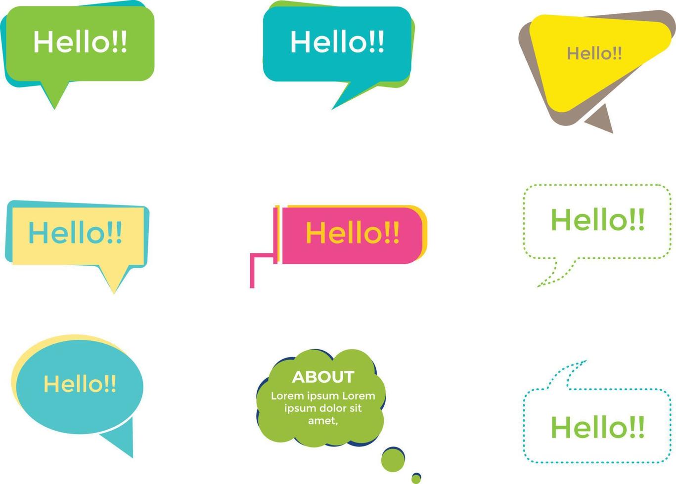 conjunto de burbujas de cuadro de diálogo de vector de mensaje de llamada, marcos de comillas de colores y comentarios. colección de plantillas de llamadas.