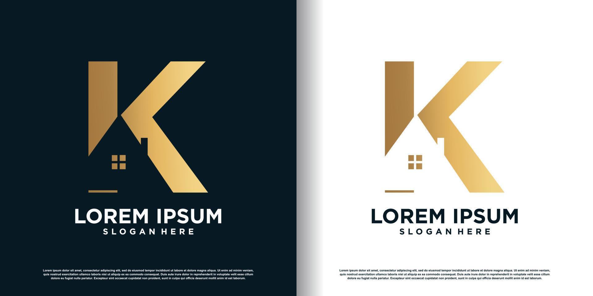 letter k logo design vector with creative house concept premium vector