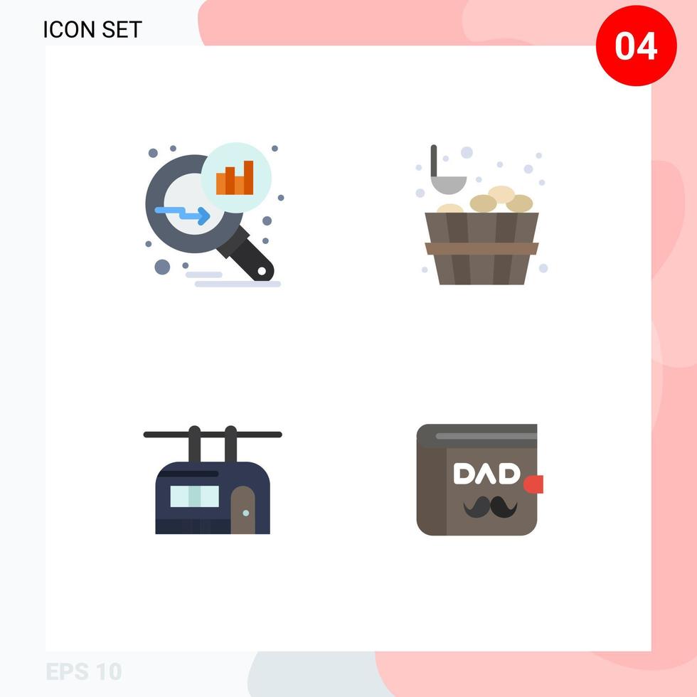 Editable Vector Line Pack of 4 Simple Flat Icons of data analyzing transport search stats stone wallet Editable Vector Design Elements