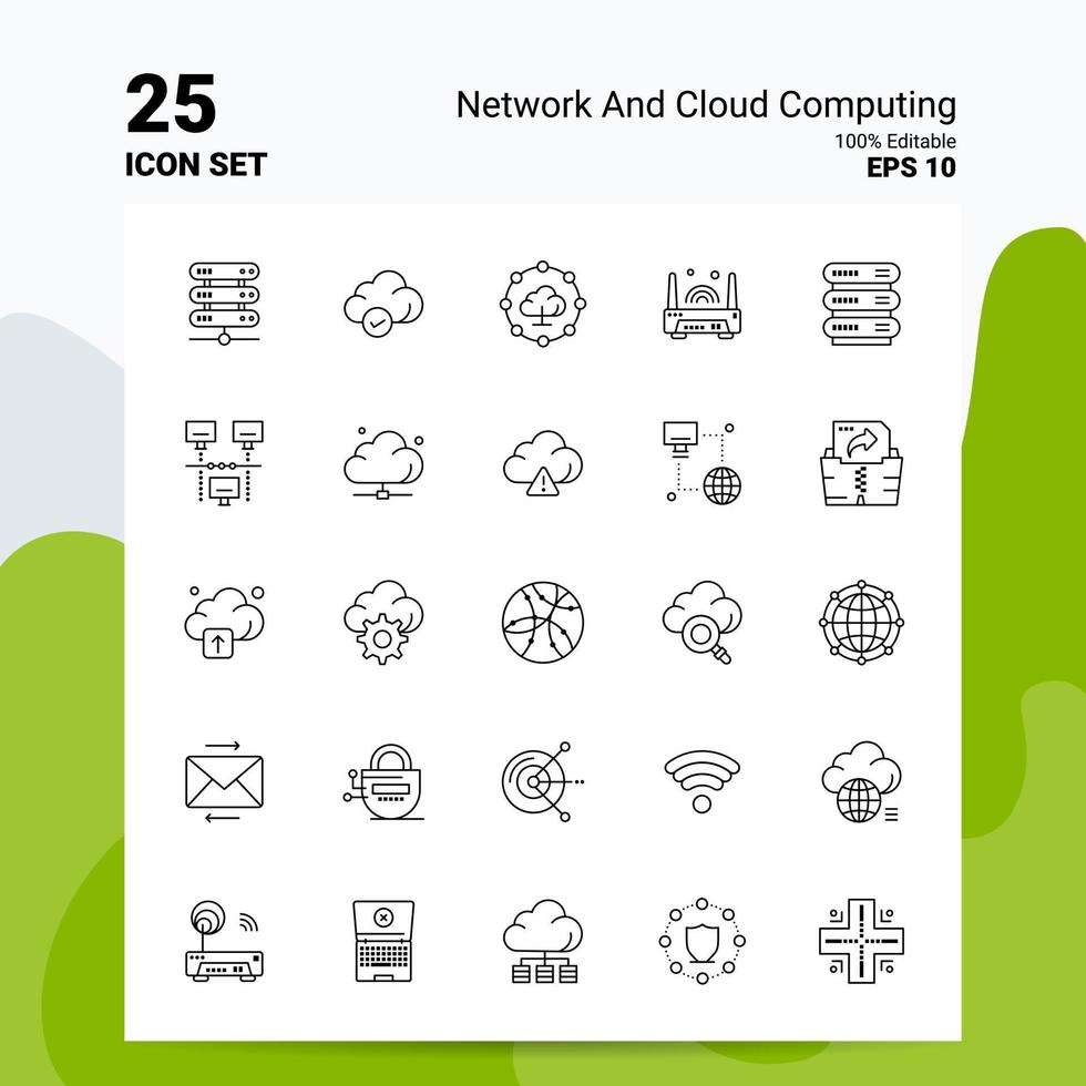 25 Network And Cloud Computing Icon Set 100 Editable EPS 10 Files Business Logo Concept Ideas Line icon design vector