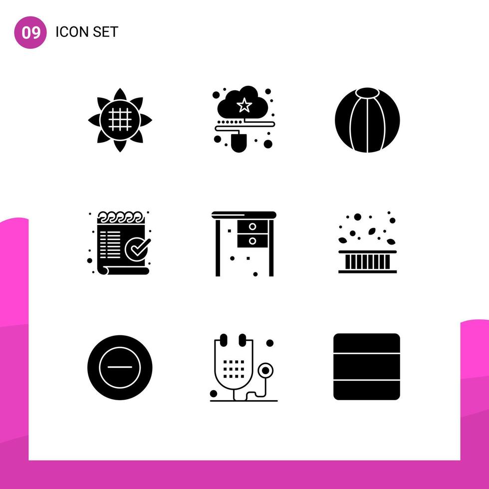 Pack of 9 Modern Solid Glyphs Signs and Symbols for Web Print Media such as ok list online checklist toy Editable Vector Design Elements