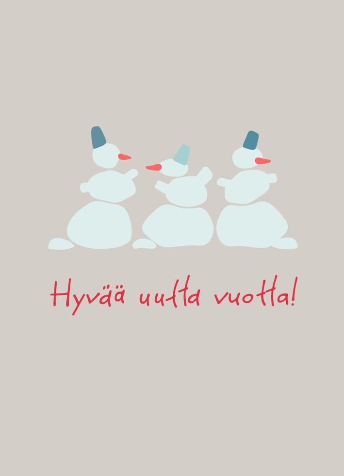 Hyvaa huutta vuotta. Finnish New Year greeting card. Stylish design with hand drawn fir trees and hand lettering on turquoise background. Text in Finnish says Happy New Year vector