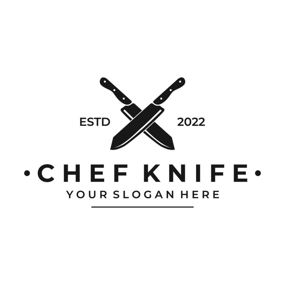 Chef knife logo template design, vintage butcher knife.Logo for business, badge,restaurant,butcher shop,cafe,brand and knife shop. vector