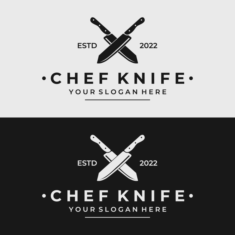 diseño de plantilla de logotipo de cuchillo de chef, cuchillo de carnicero vintage.logotipo para negocios, placa, restaurante, carnicería, cafetería, marca y tienda de cuchillos. vector