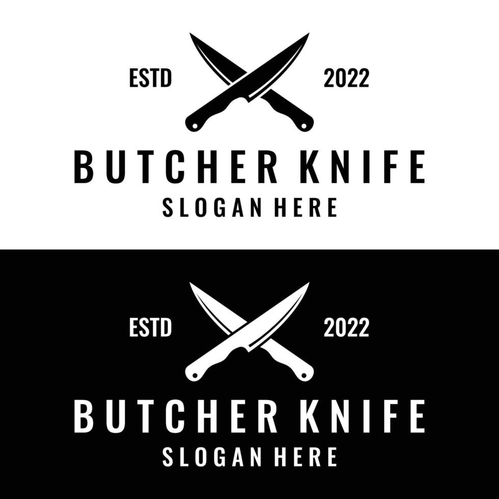 Chef knife logo template design, vintage butcher knife.Logo for business, badge,restaurant,butcher shop,cafe,brand and knife shop. vector