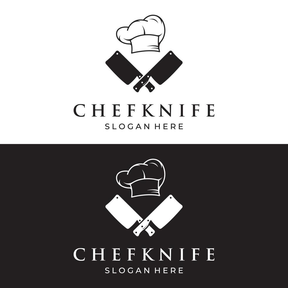 Chef knife logo template design, vintage butcher knife.Logo for business, badge,restaurant,butcher shop,cafe,brand and knife shop. vector