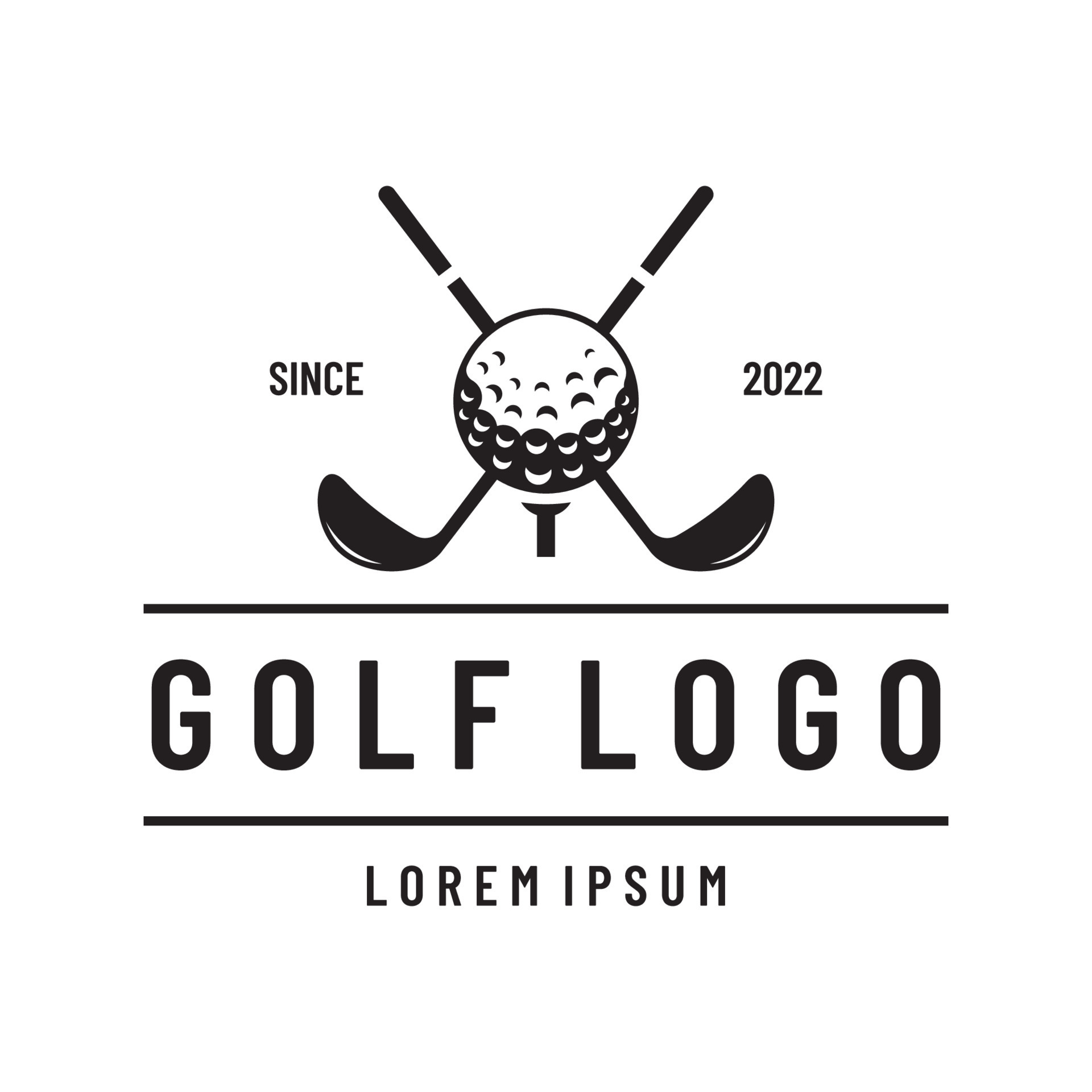 Golf ball and golf club logo design. Logo for professional golf team 