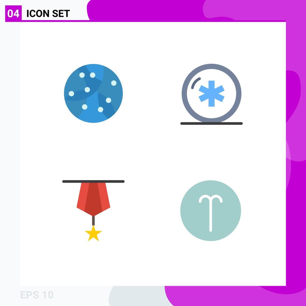Pack of 4 Modern Flat Icons Signs and Symbols for Web Print Media such as global badge technology healthcare insignia Editable Vector Design Elements
