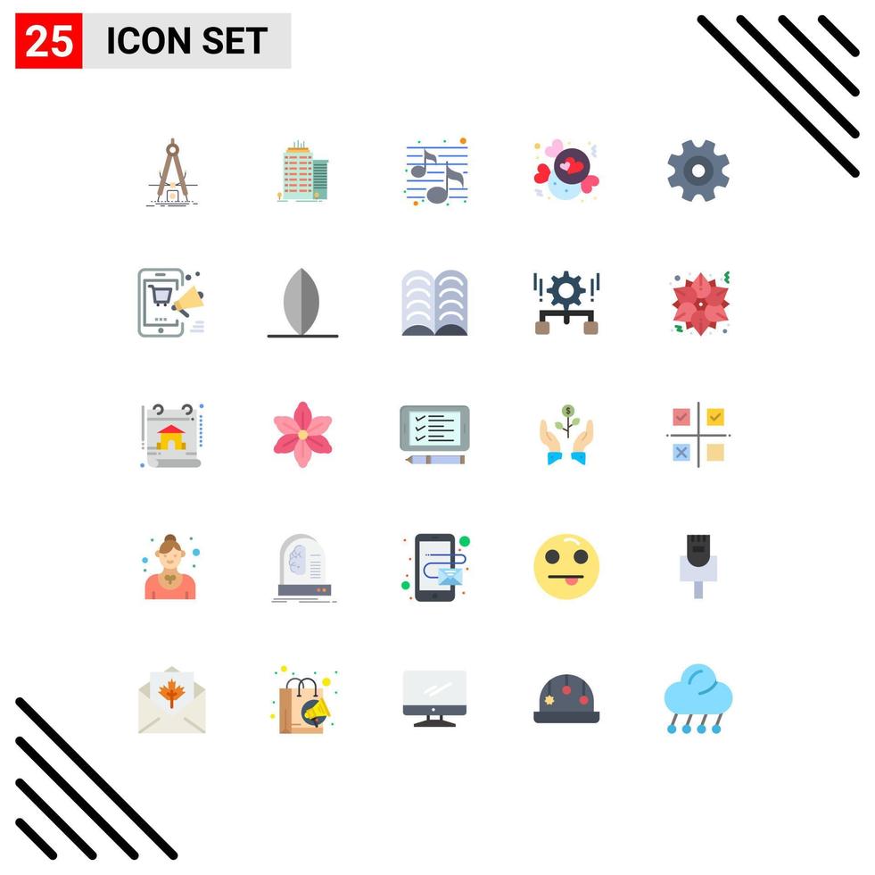 25 Universal Flat Color Signs Symbols of cogs love top chocolate night Editable Vector Design Elements