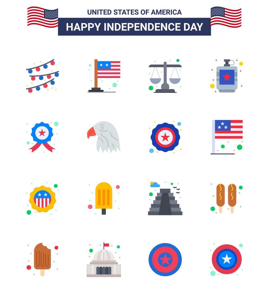 Happy Independence Day USA Pack of 16 Creative Flats of investigating liquid justice hip drink Editable USA Day Vector Design Elements