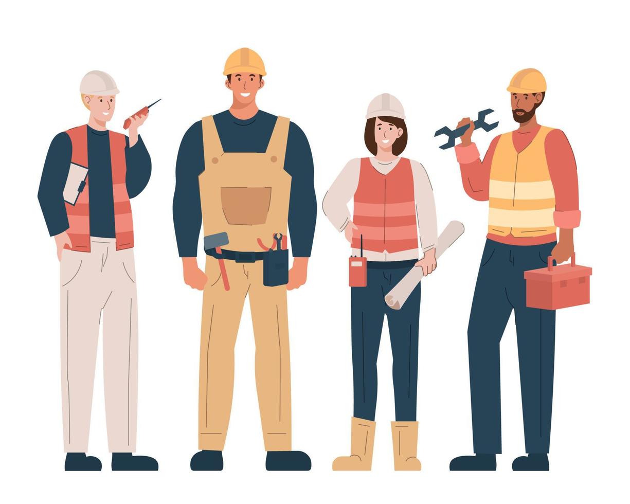 Construction worker. Engineer, technician and builders. Professional contractor with safety helmet vector