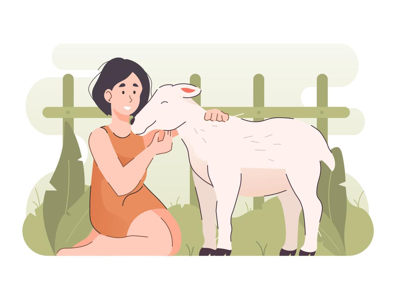 Girl with goat. People and pet concept vector