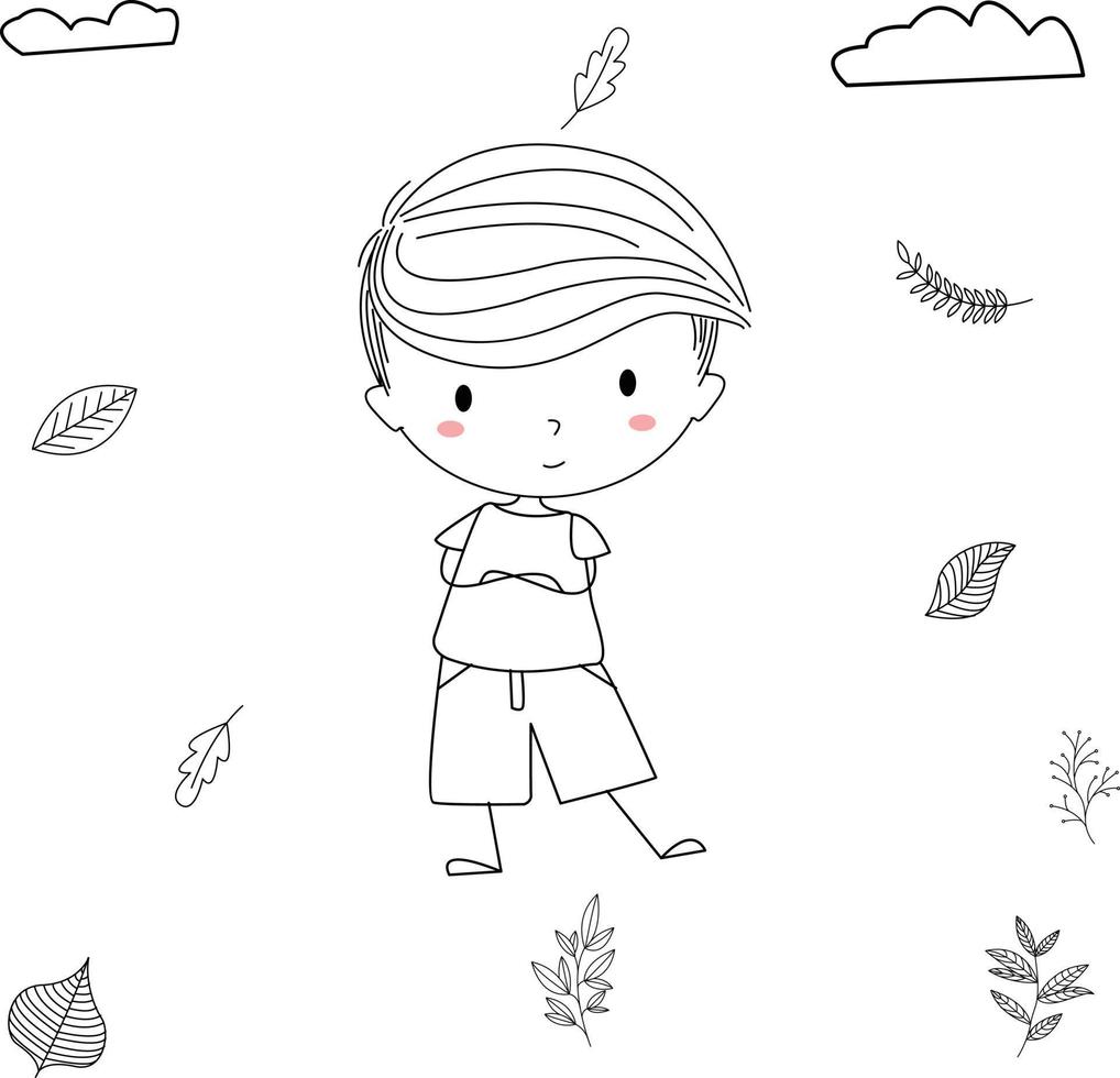 Hand Drawn Cartoon Happy Kids, Stock Vector - Imagination illustration, cool boy pose
