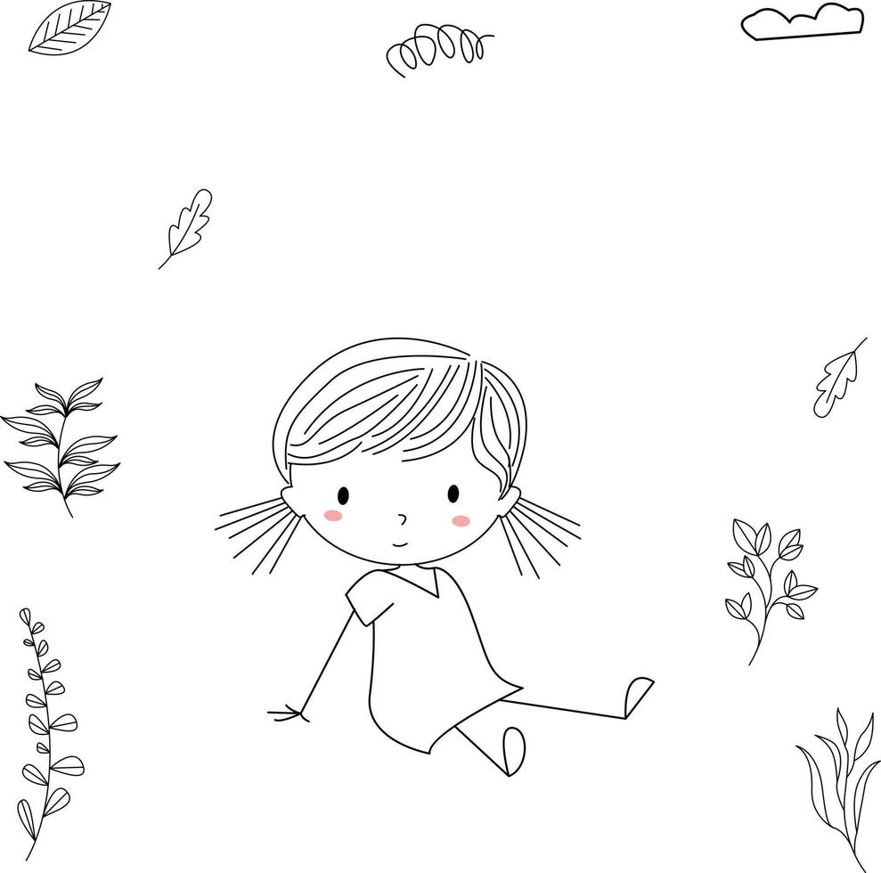 Hand Drawn Cartoon Happy Kids, Stock Vector - Imagination illustration, girl is relaxing