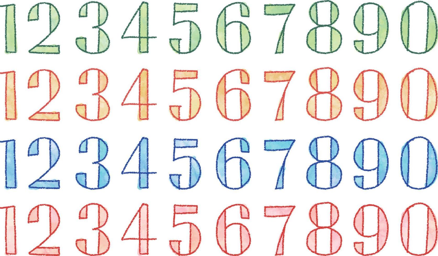watercolor vector colorful doodle numbers