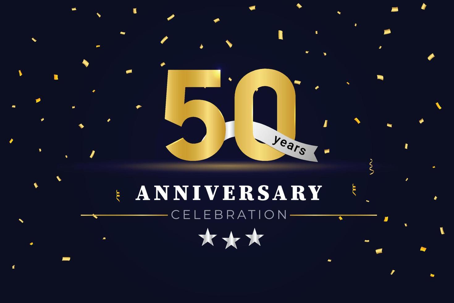 50 years anniversary golden number and banner design. vector