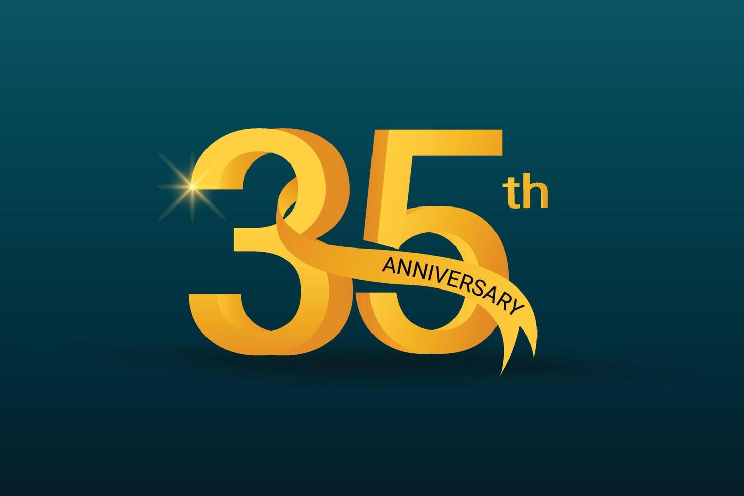 Elemento de vector de celebración de aniversario de 35 años de oro 3d