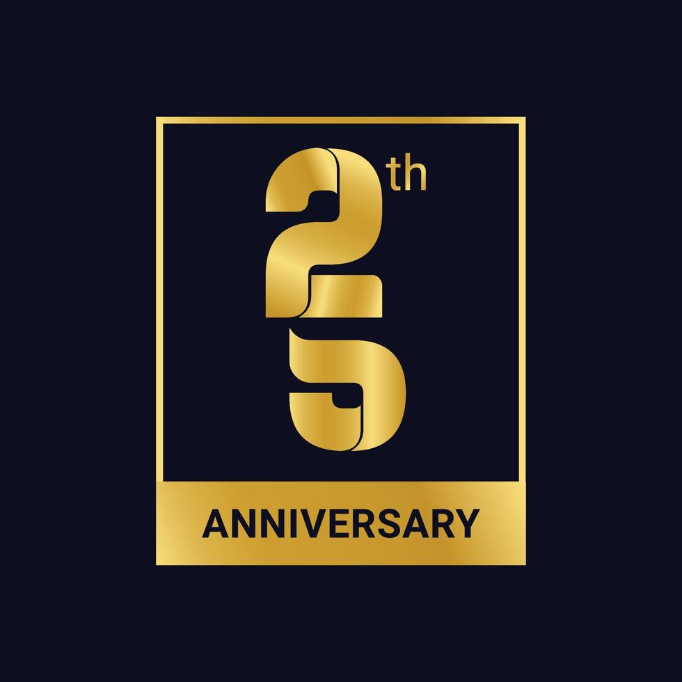 25th years anniversary emblem labels in golden color. vector