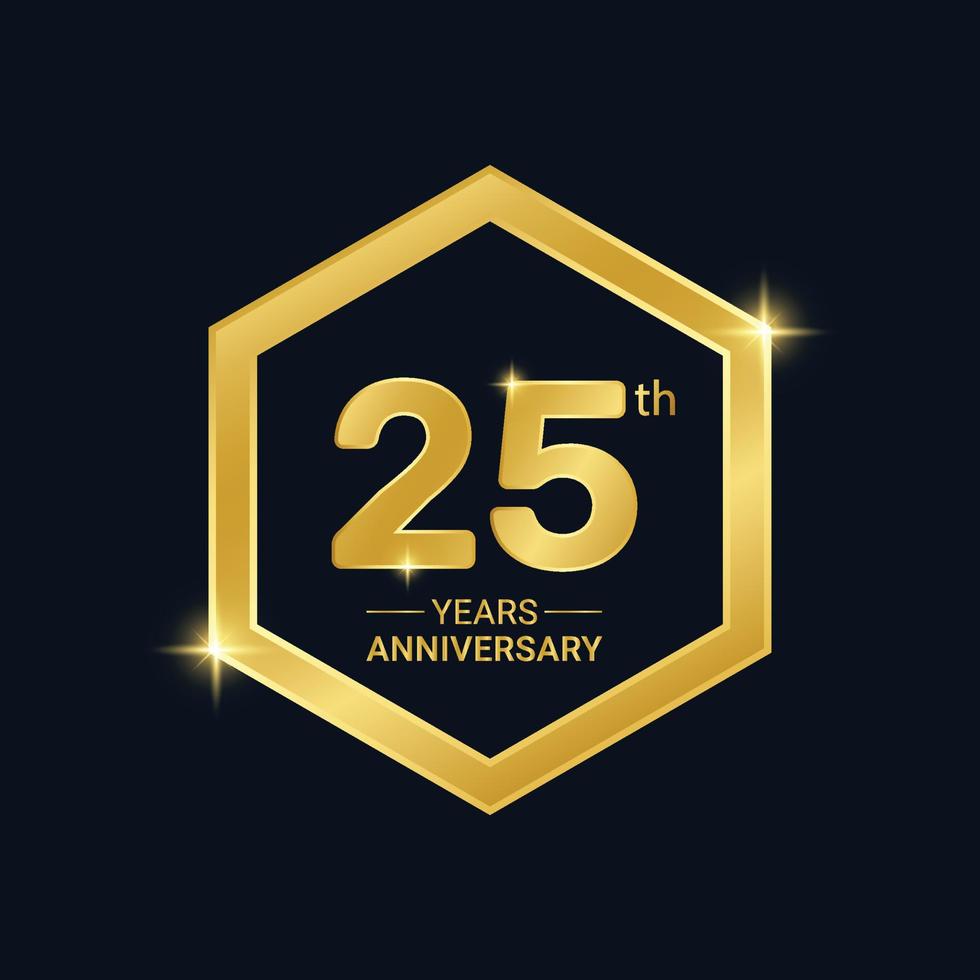 25 year anniversary label emblem with gold vector template