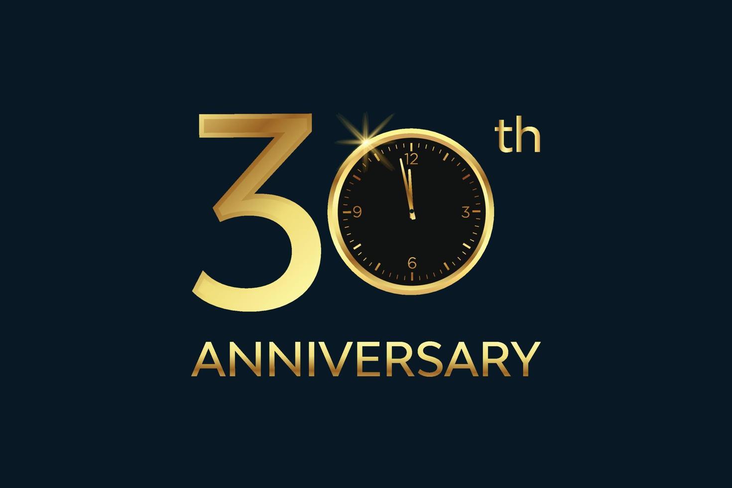 30th anniversary Golden element with clock vector element design