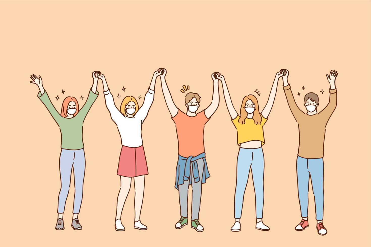 Friendship and having fun during COVID19 pandemic concept. Group of
