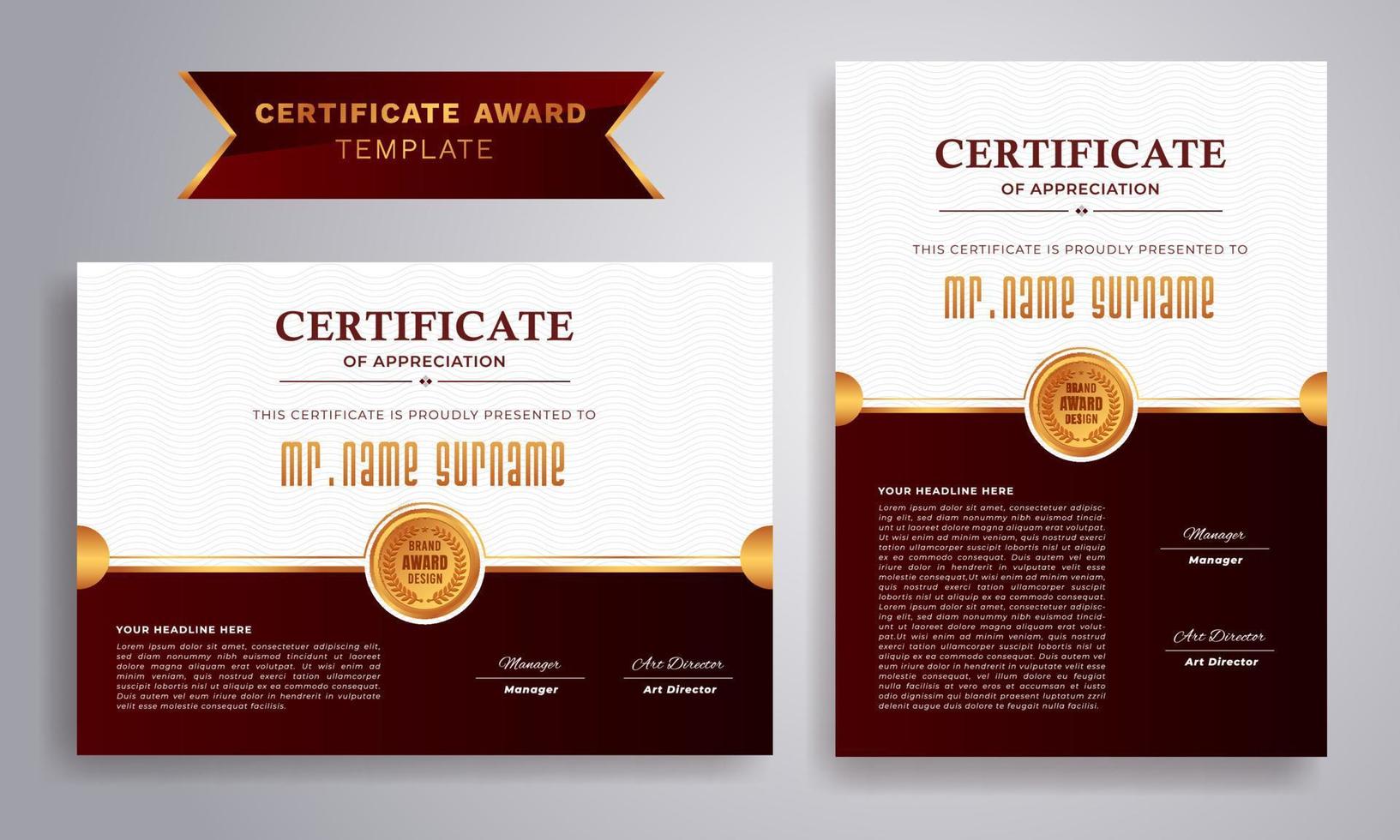 Certificate template with luxury and modern pattern, clean modern certificate with gold badge. vector