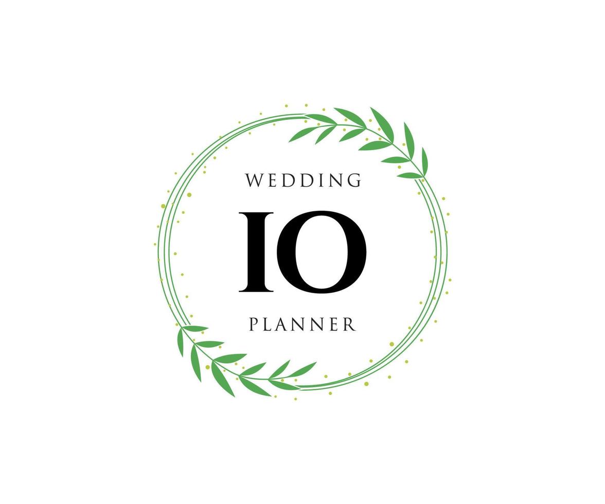 Colección de logotipos de monograma de boda con letras iniciales io, plantillas florales y minimalistas modernas dibujadas a mano para tarjetas de invitación, guardar la fecha, identidad elegante para restaurante, boutique, café en vector