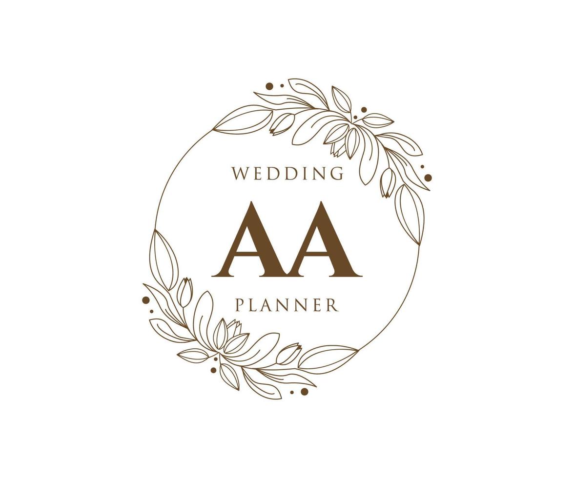 AA Initials letter Wedding monogram logos collection, hand drawn modern minimalistic and floral templates for Invitation cards, Save the Date, elegant identity for restaurant, boutique, cafe in vector