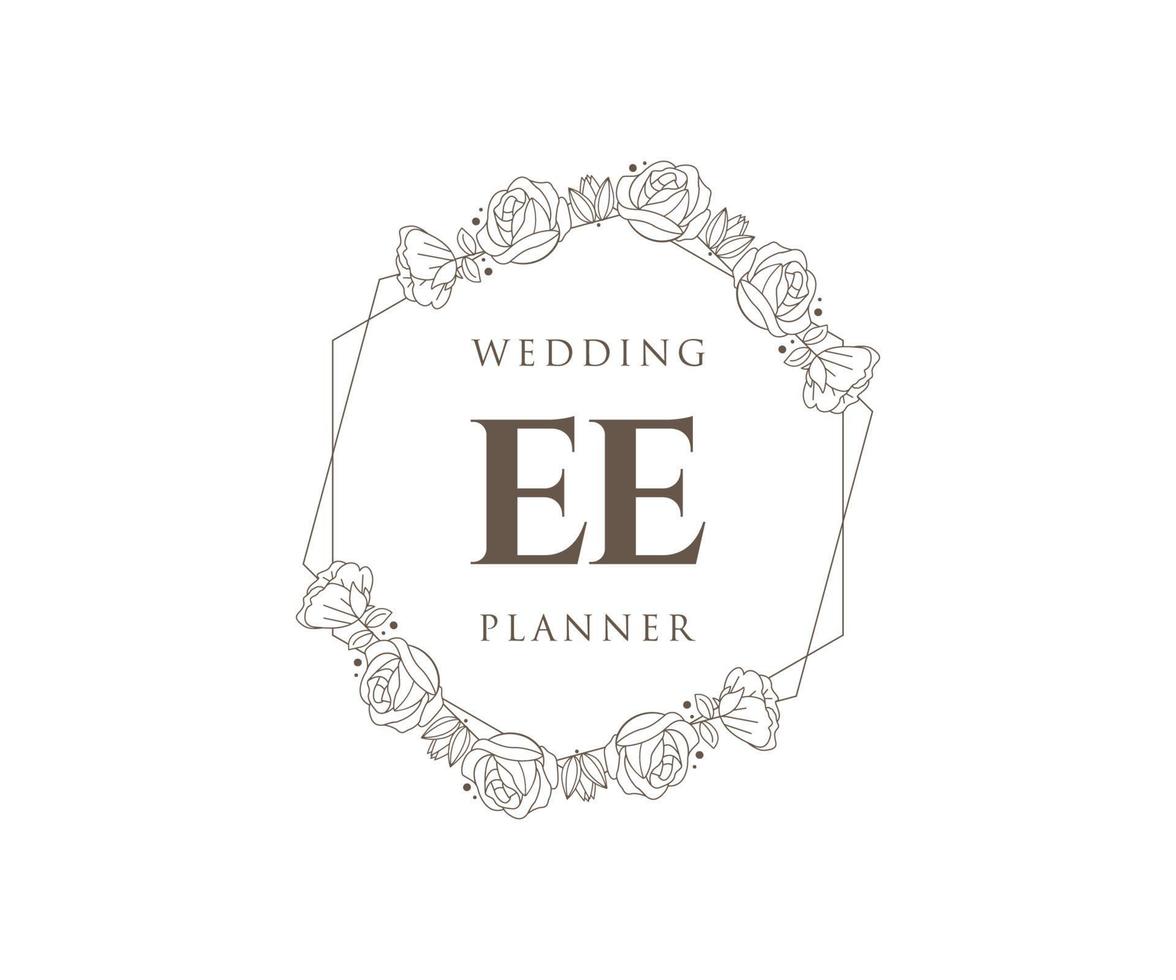 EE Initials letter Wedding monogram logos collection, hand drawn modern minimalistic and floral templates for Invitation cards, Save the Date, elegant identity for restaurant, boutique, cafe in vector