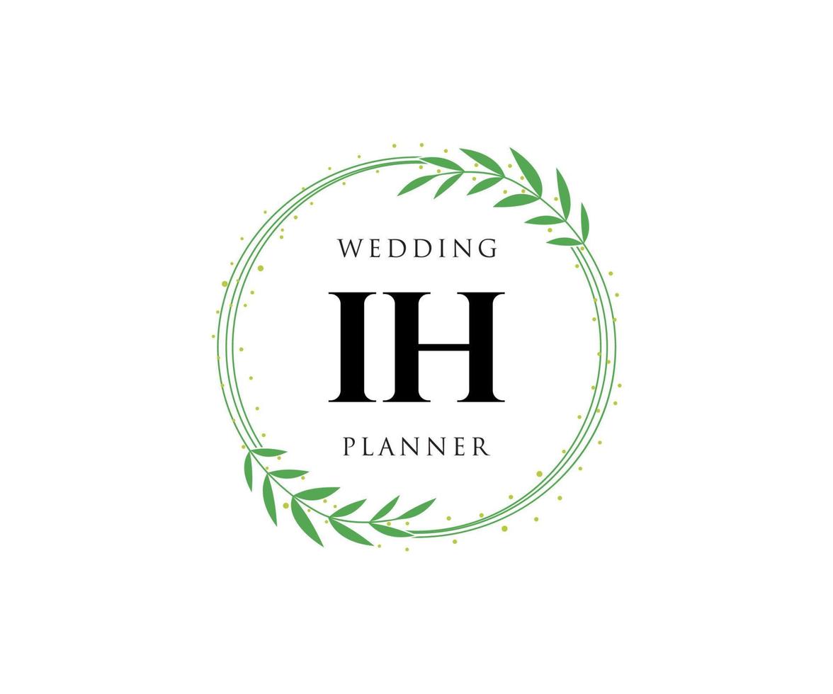 Colección de logotipos de monograma de boda con letras iniciales ih, plantillas florales y minimalistas modernas dibujadas a mano para tarjetas de invitación, guardar la fecha, identidad elegante para restaurante, boutique, café en vector