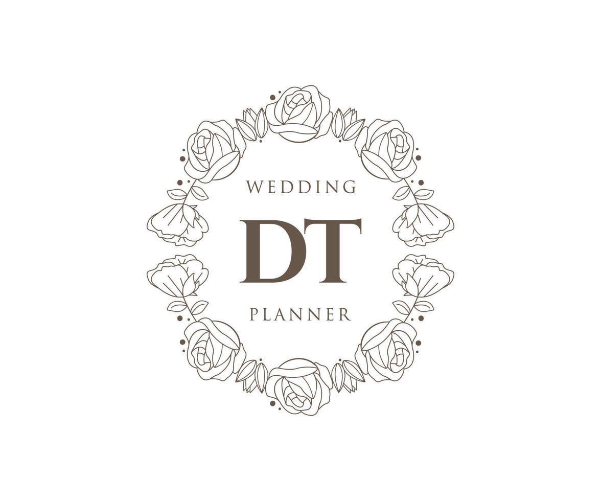 colección de logotipos de monograma de boda con letras iniciales dt, plantillas florales y minimalistas modernas dibujadas a mano para tarjetas de invitación, guardar la fecha, identidad elegante para restaurante, boutique, café en vector