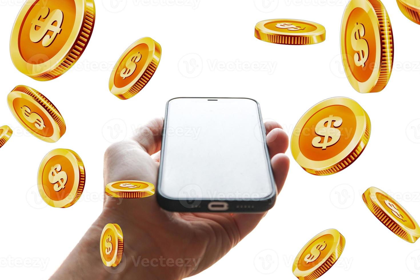 hand holding a phone earning money with oline games, betting online photo