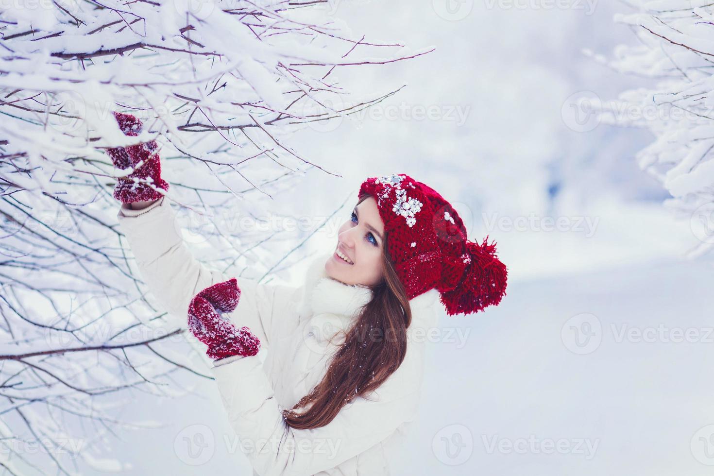 woman  in a winter snowy forest photo