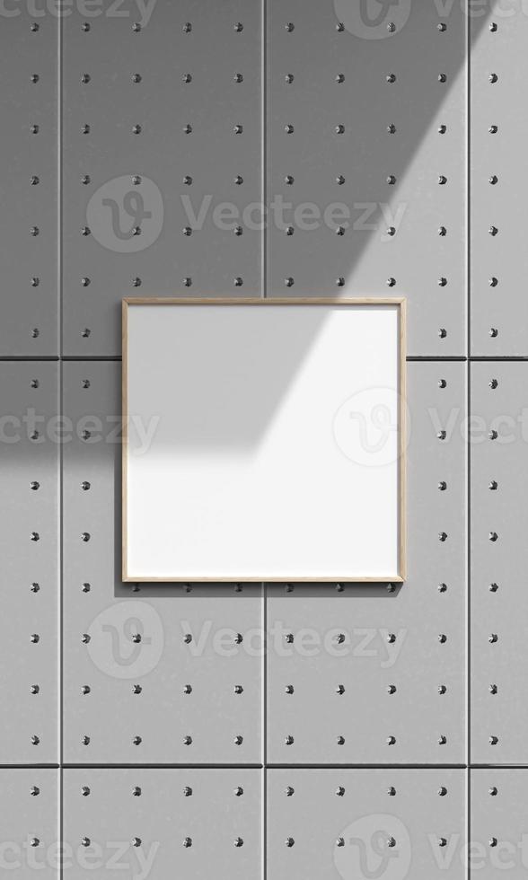 maqueta de marco de póster colgada en la pared gris. representación 3d foto