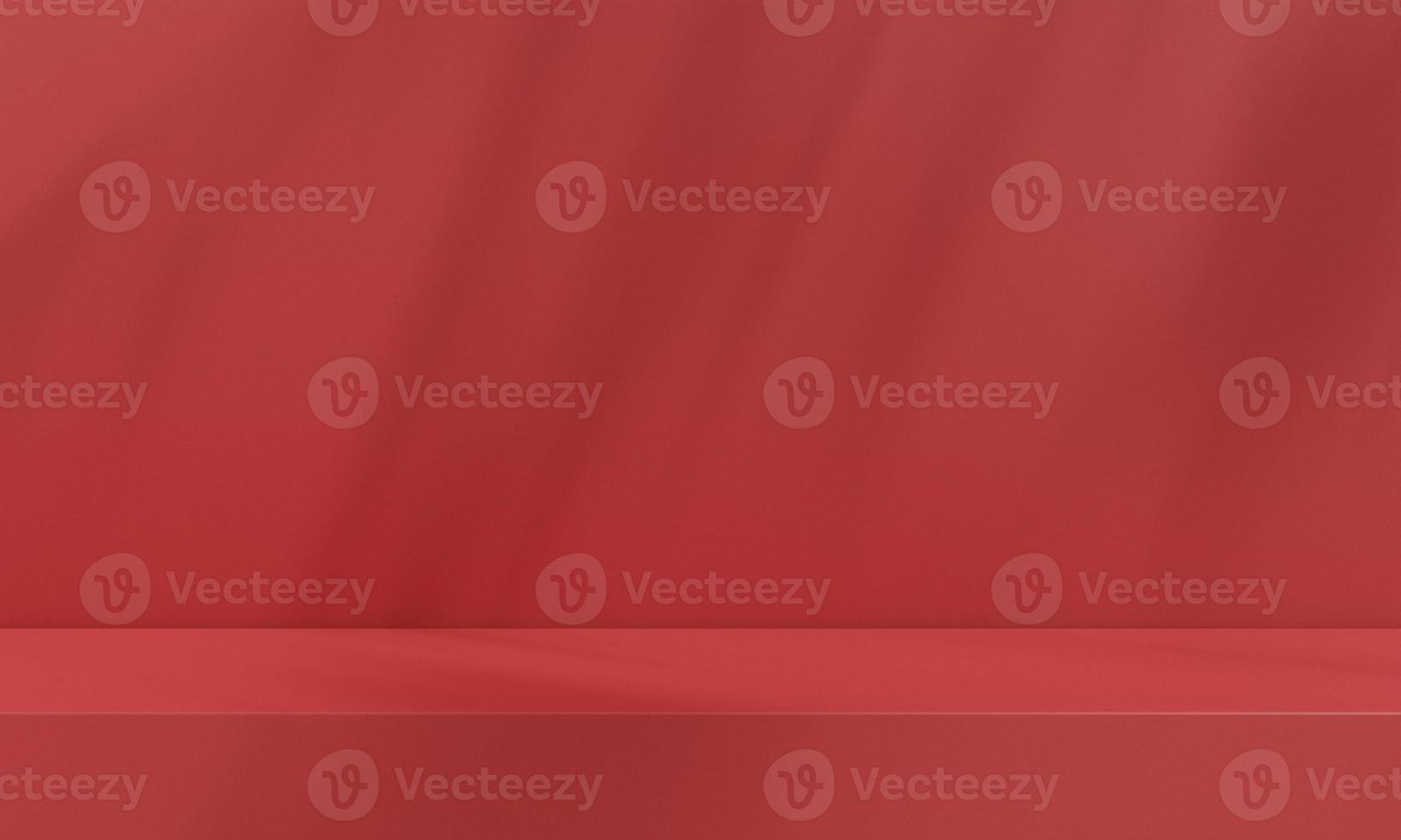 Pedestal of platform display with modern stand podium on red room background. Blank Exhibition stage backdrop or empty product presentation. christmas background. 3D rendering. photo