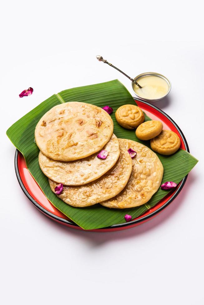 Sweet Khoya roti or Peda chapati paratha made using thickened cream milk or Khoa, khowa, mawa photo