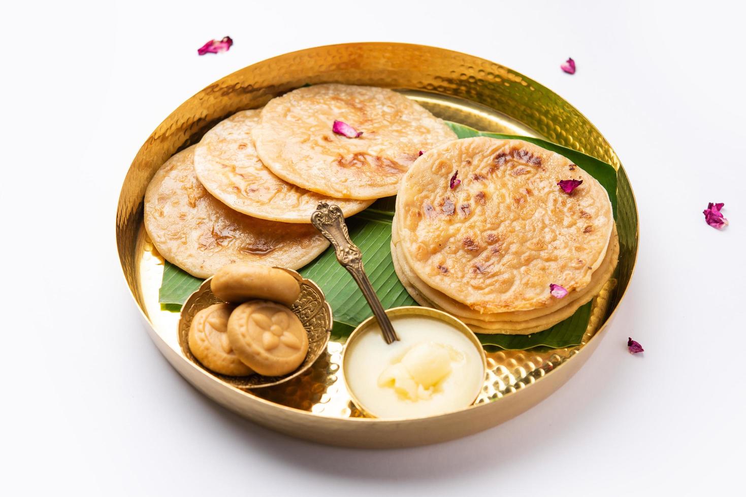 Sweet Khoya roti or Peda chapati paratha made using thickened cream milk or Khoa, khowa, mawa photo