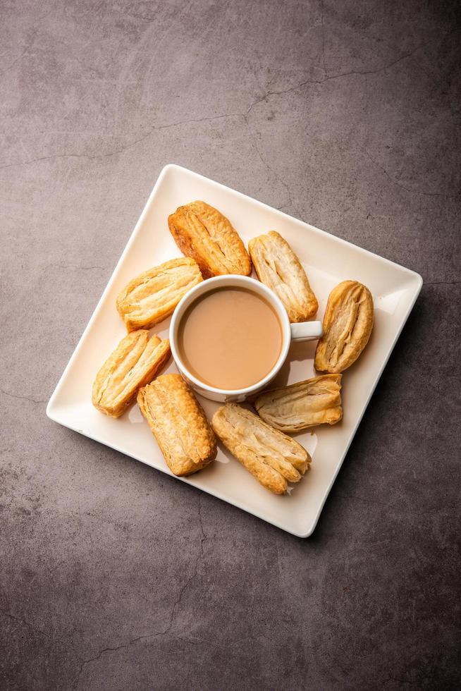 Khari puff biscuit or Kharee Puff pastry is an evergreen accompaniment with chai, Indian snack photo