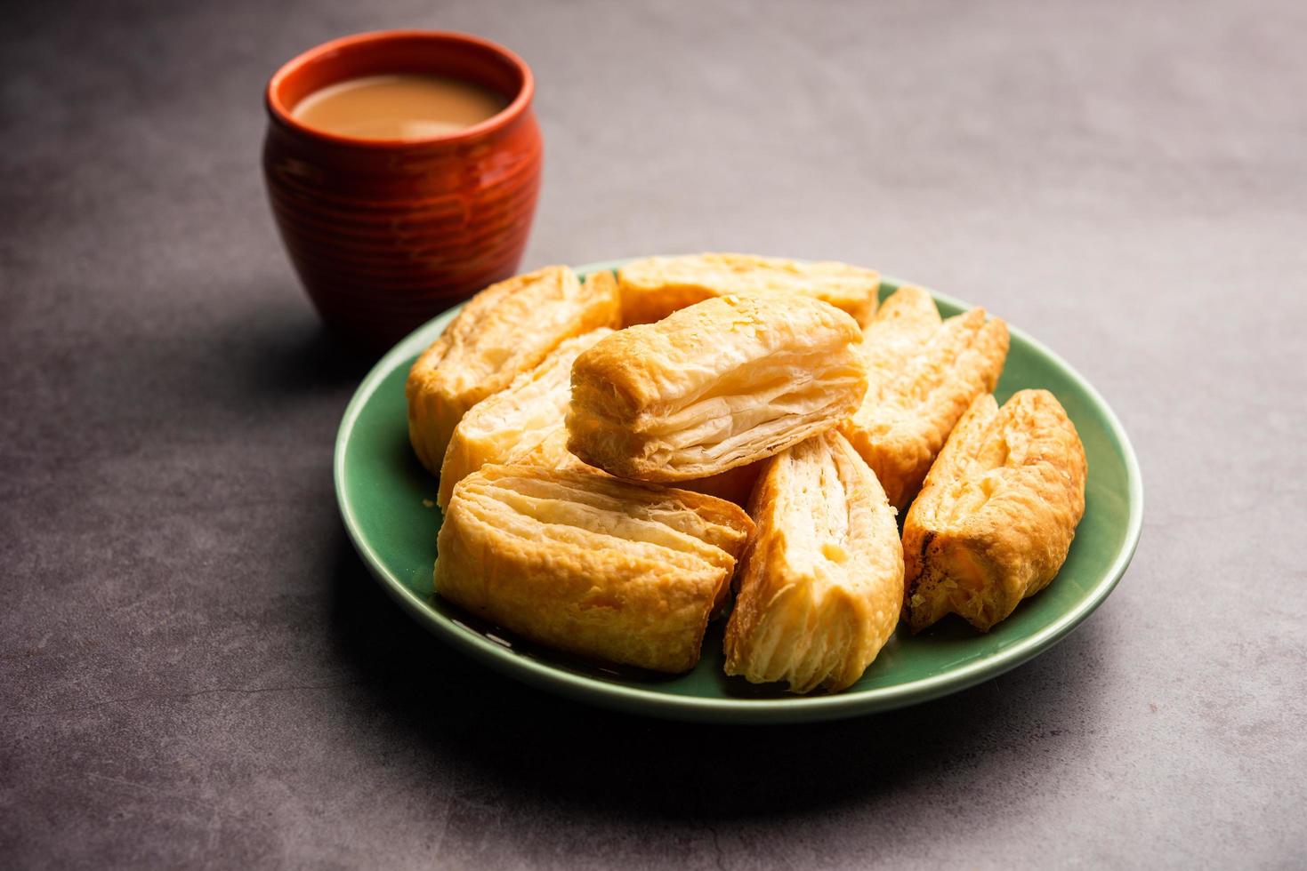 Khari puff biscuit or Kharee Puff pastry is an evergreen accompaniment with chai, Indian snack photo