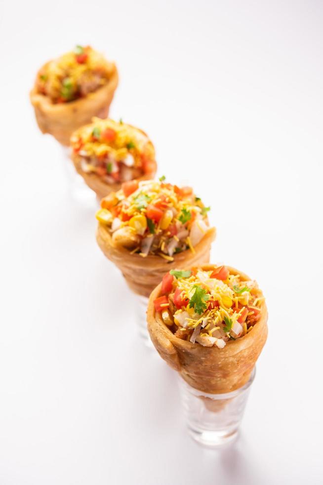 Kutchi Cone Chaat is a popular party appetizer snack from India photo