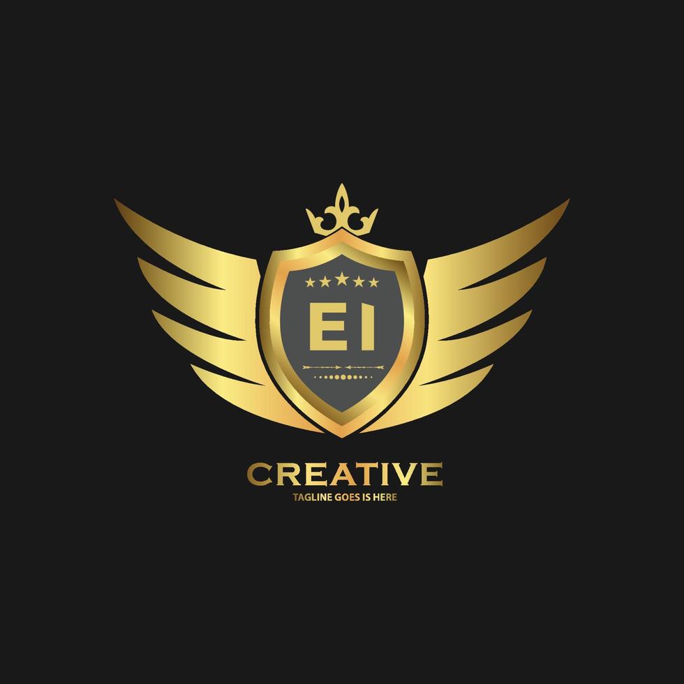 Abstract letter EI shield logo design template. Premium nominal monogram business sign. vector