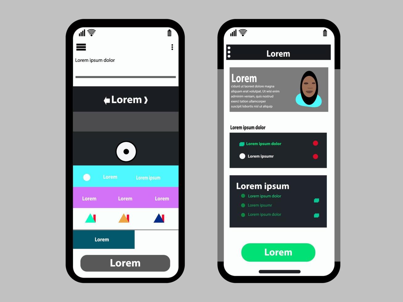 Personal busines sites user interface design for mobile application. Vector file