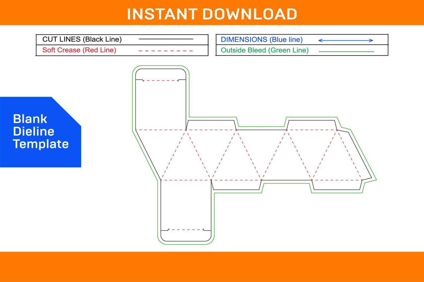 8 face box Deline Template or Diamond Shape tuck end box Blank dieline template vector