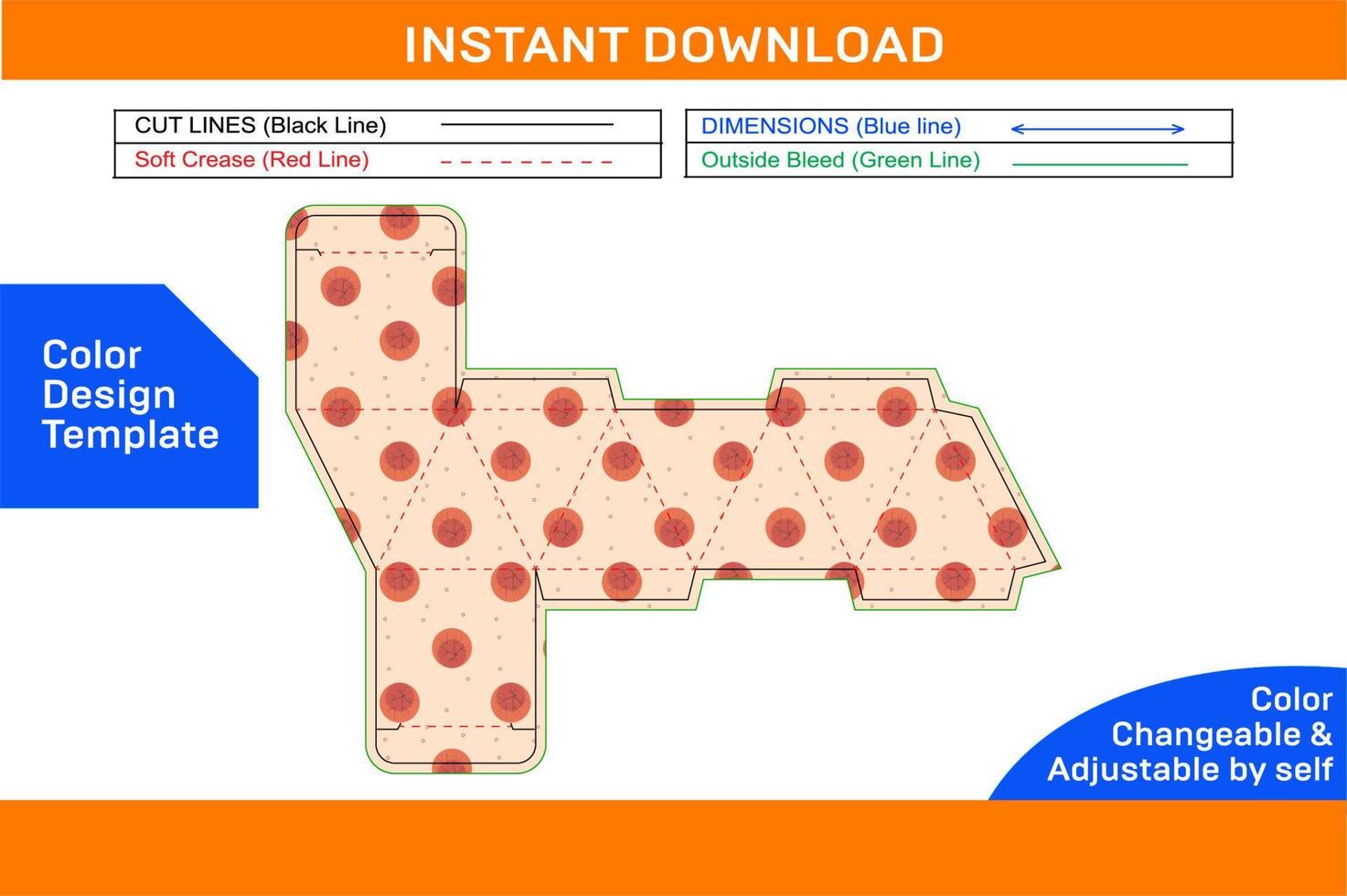 8 face box Deline Template or Diamond Shape tuck end 8 face Box Color Design Template vector