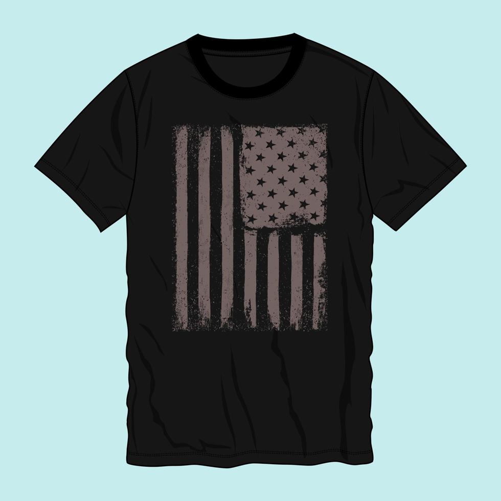 ilustración de vector de diseño de camiseta con bandera de estados unidos aislada en vistas de plantilla negra.