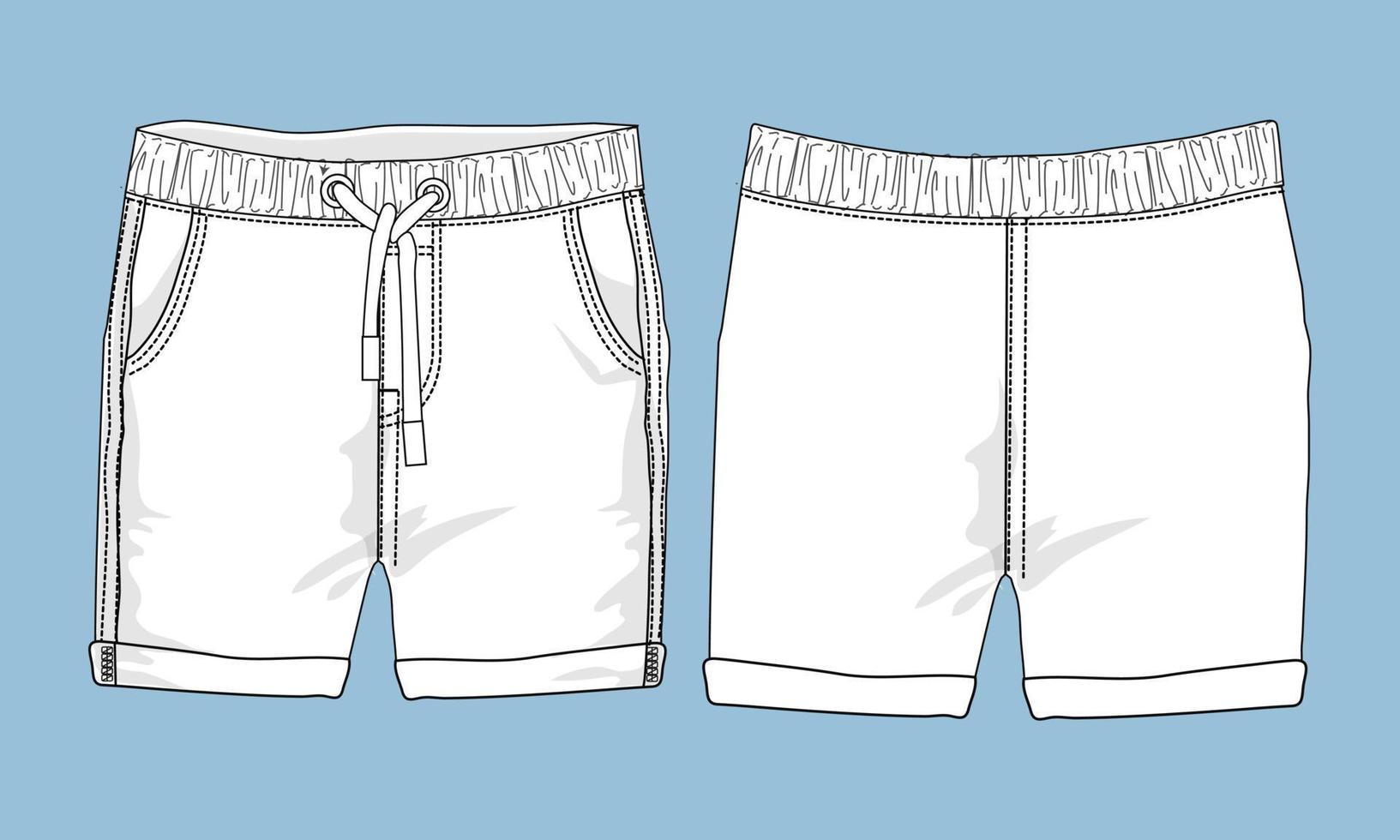 Boys Sweat Shorts vector fashion flat sketch template. Young Men Technical Drawing Fashion art Illustration.