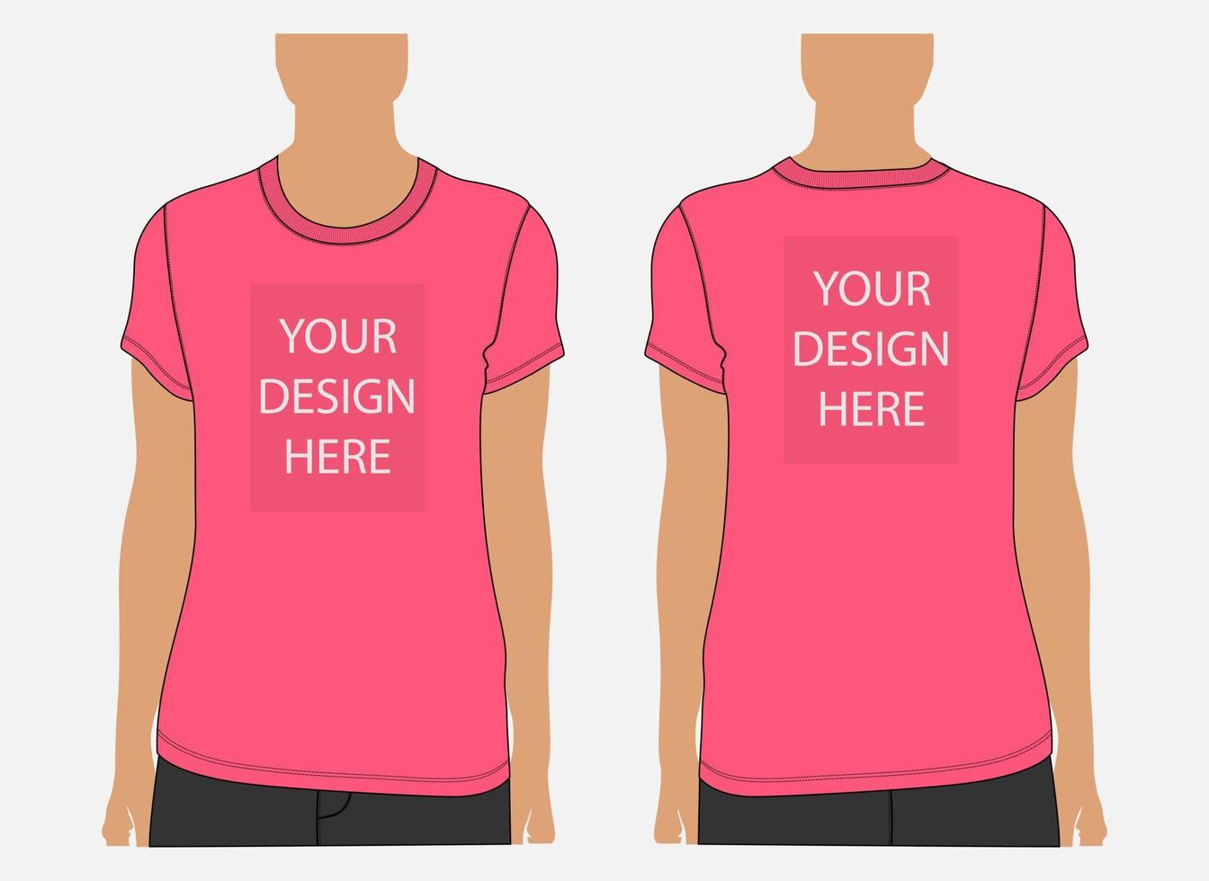 Short sleeve t shirt vector illustration mockup template for ladies.