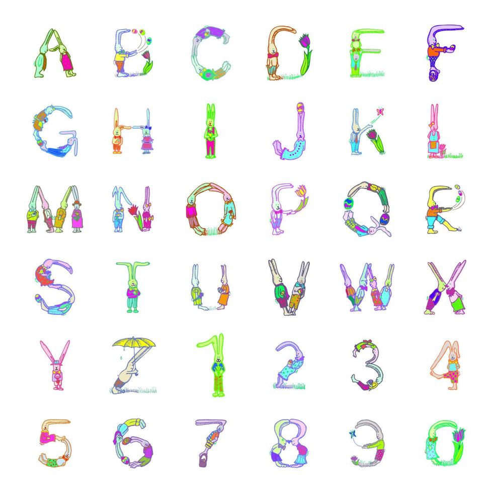 rabbit font set 15934320 Vector Art at Vecteezy