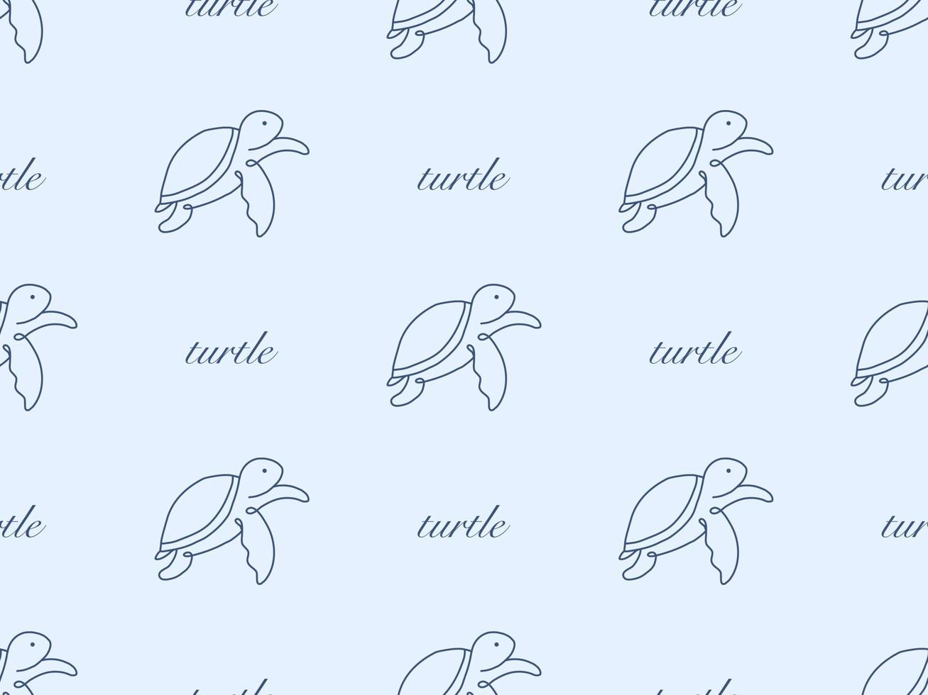 Turtle cartoon character seamless pattern on blue background vector