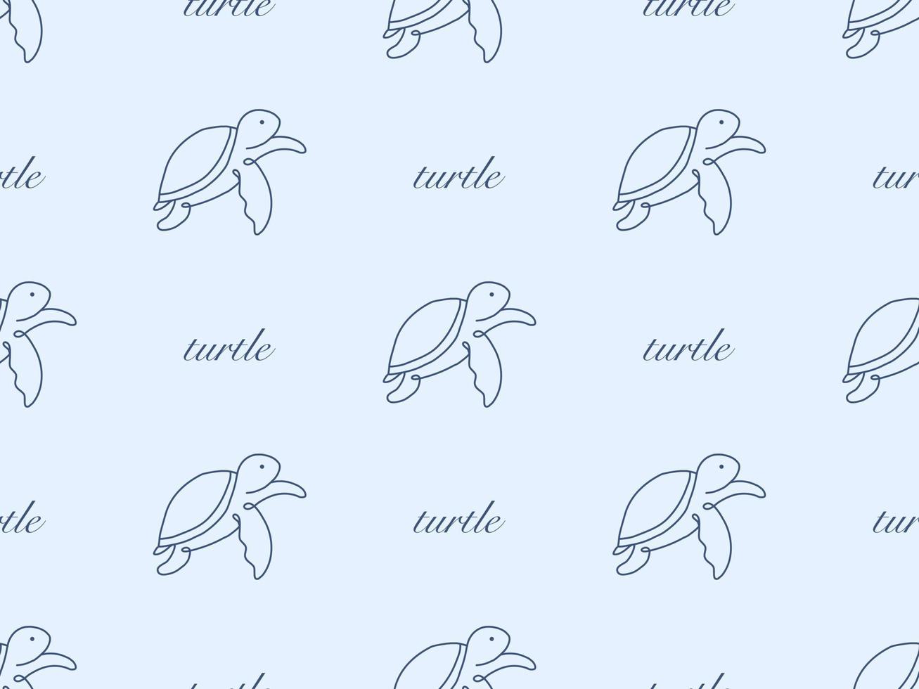 Turtle cartoon character seamless pattern on blue background vector